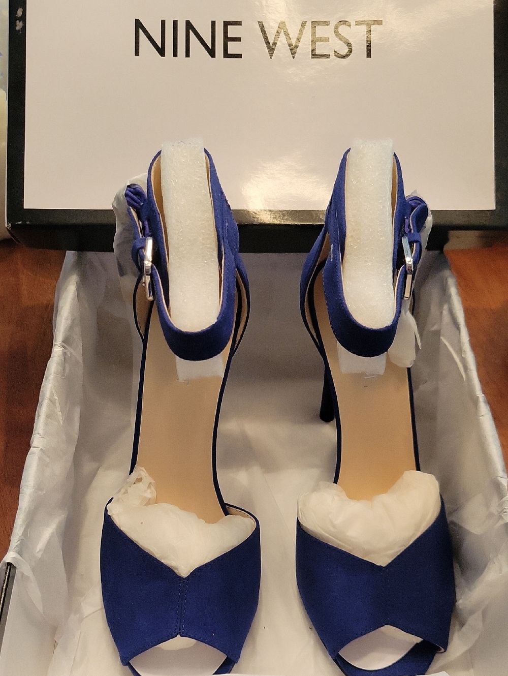 Nine West Royal Blue Open-Toe Ankle-Strap Heels